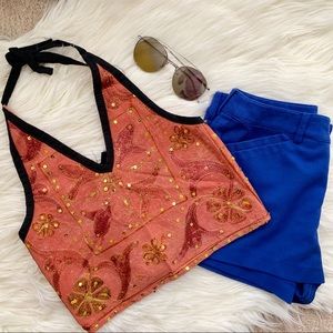 NWOT Festival Red embroidered boho halter top